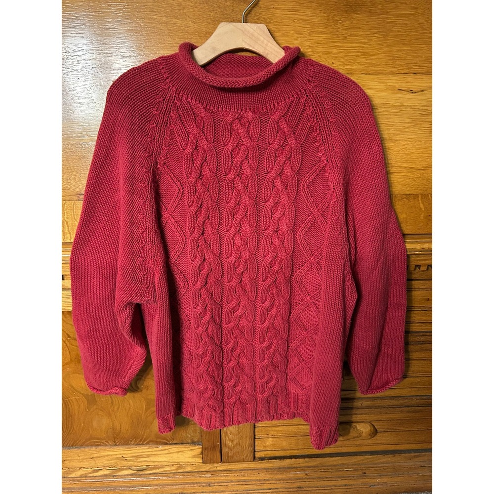 The Limited Vintage Y2K Fisherman Cable Knit Roll Neck Sweater Pink Ramie Cotton